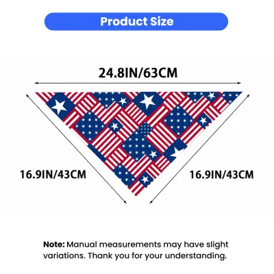 Polyester Pet Bandana Size Guide Triangle polyester pet bandana size guide showing 24.8 inch width and 16.9 inch sides for cats and dogs