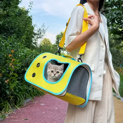 Cat Travel Carrier Outdoor Use Yellow portable cat carrier bag with kitten inside for outdoor travel and daily pet trips