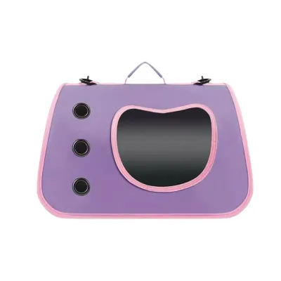 Purple Cat Carrier Bag Front View Purple breathable cat carrier bag with clear window and side ventilation holes on white background