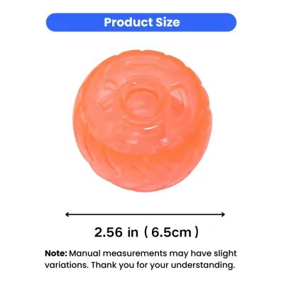 Dog Treat Dispensing Tire Toy Size Orange dog treat dispensing tire toy measuring 2.56 inches or 6.5 cm for small and medium dogs