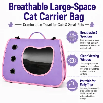 Breathable Large Space Cat Carrier Bag Wholesale breathable cat carrier bag with clear viewing window, side vents and portable handle
