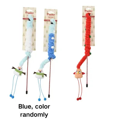 Christmas Cat Teaser Wand Mixed Colors Blue and red Christmas plush cat teaser wands with snowman and bird character charms