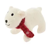 Christmas Felt Polar Bear Dog Toy White Background White Christmas felt polar bear plush dog toy with red scarf on a clean background