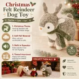 Christmas felt reindeer dog toy with soft felt material, built-in squeaker and festive holiday design