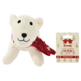 Christmas Felt Polar Bear Dog Toy with Packaging Christmas felt polar bear dog toy displayed with festive retail packaging card