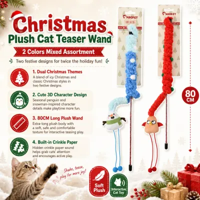 Wholesale Christmas Plush Cat Teaser Wand Christmas plush cat teaser wand with snowman and bird designs for holiday cat toy wholesale