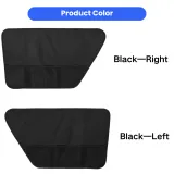 Black Left and Right Dog Car Door Protector Options Black left and right dog car door protector options displayed with mesh storage pockets.