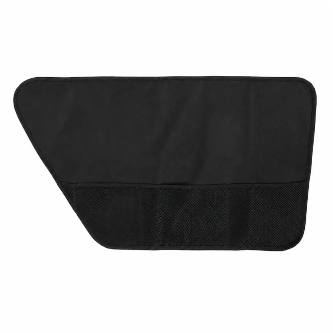 Black Left Side Dog Car Door Protector Black left-side dog car door protector with mesh storage pockets on a white background.