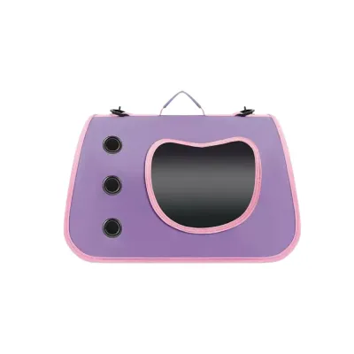 Purple Portable Cat Carrier Bag Purple portable cat carrier bag with pink trim, clear viewing window and side ventilation design