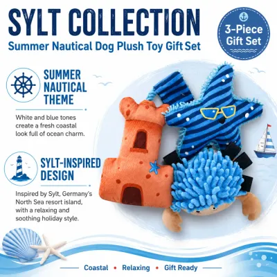 Sylt Collection summer nautical dog plush toy gift set featuring blue and white coastal theme and Sylt-inspired design