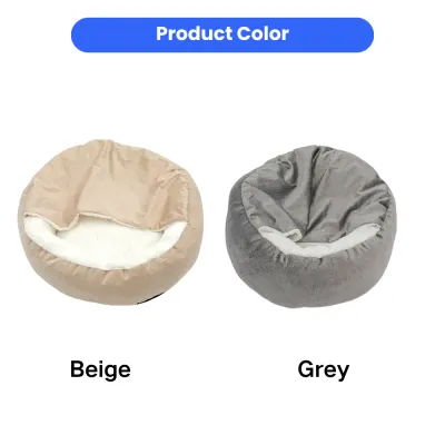 Beige and grey shell cat beds showing two color options for a soft plush cat bed