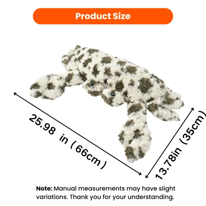 Ocean series plush crab dog toy size chart showing 25.98 in length and 13.78 in width