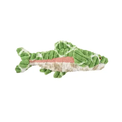 Ocean Series Salmon Plush Dog Toy White Background Green ocean series salmon plush dog toy with soft textured fabric on white background