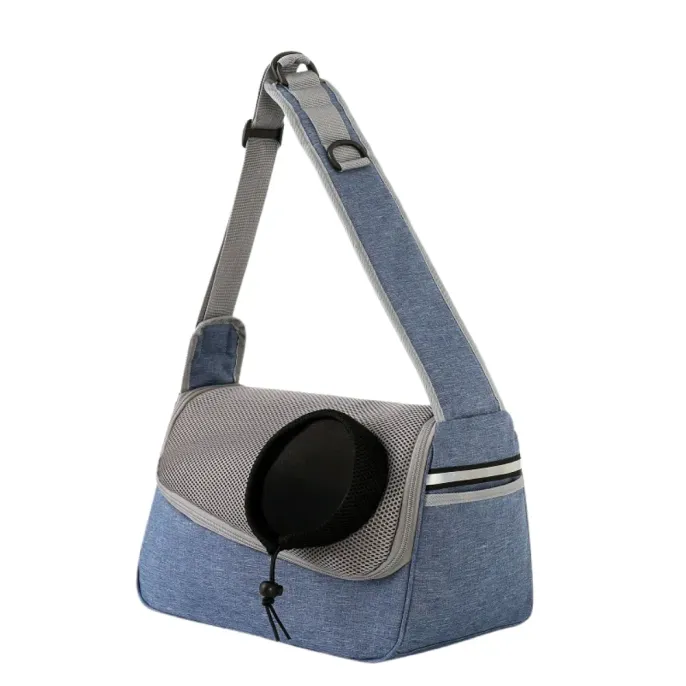 Blue breathable pet carrier shoulder bag for cats and small pets