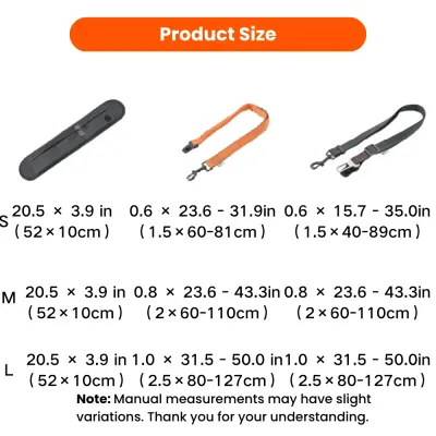 Size chart for interchangeable dog leash set with waist pouch, dual-control leash, and car safety leash modules