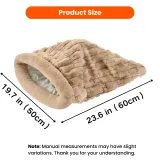 Cat sleeping bag size guide showing 23.6 in by 19.7 in dimensions for indoor cats