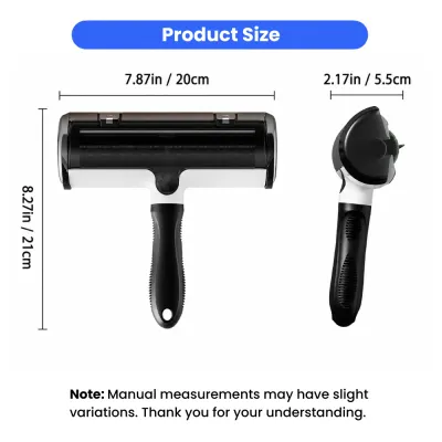 Size guide for a reusable pet hair remover roller with a 7.87 inch wide head and ergonomic handle.