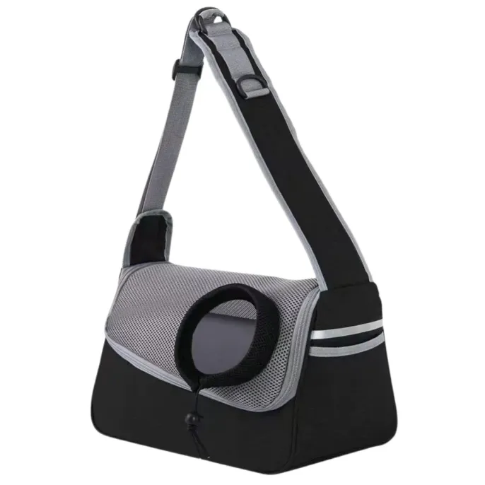 Black cat carrier shoulder bag with breathable mesh window and adjustable strap