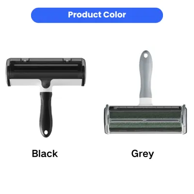 Black and grey reusable pet hair remover rollers showing two color options for pet fur and lint cleaning.