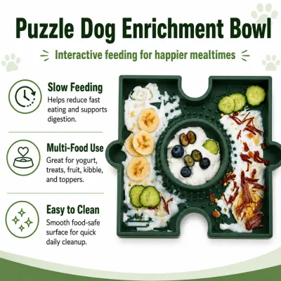 Puzzle dog enrichment bowl for slow feeding, multi-food use, and easy daily cleaning