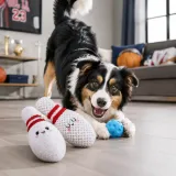 Sports themed plush dog toys collection including soccer, baseball, football, bowling, and rope toys
