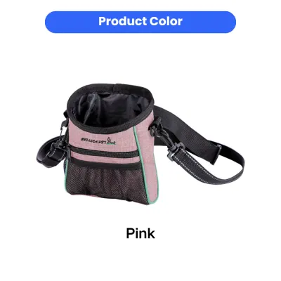 Pink Dog Training Treat Bag Color Display Pink dog training treat bag color display with mesh pocket, black strap, and open top treat storage
