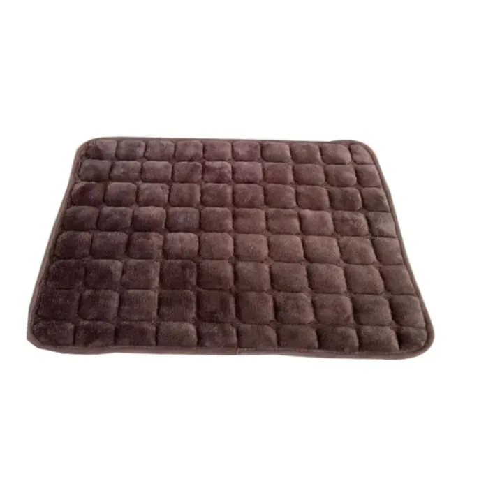 Dark Brown Quilted Pet Bed Mat Dark brown quilted plush pet bed mat with soft padded square design on white background.