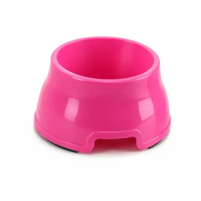 Pink elevated pet bowl with non-slip base for cats and dogs, suitable for food or water feeding.