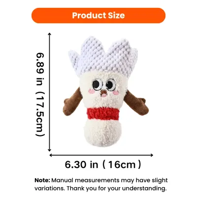 Shuttlecock Plush Dog Toy Size Chart Size chart for shuttlecock plush dog toy measuring 6.89 inches tall and 6.30 inches wide.
