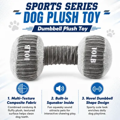 Wholesale Dog Dumbbell Plush Toy with Squeaker Wholesale dog dumbbell plush toy featuring multi-texture fabric, built-in squeaker, and sporty design for interactive play