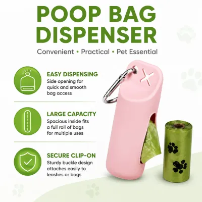 Silicone Dog Poop Bag Dispenser Features Silicone dog poop bag dispenser with easy dispensing large capacity and secure clip