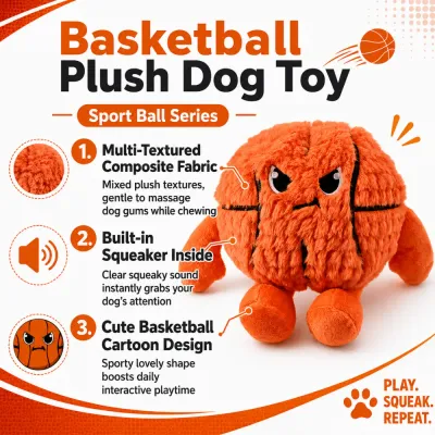 Basketball Plush Dog Toy with Squeaker Basketball plush dog toy with built-in squeaker and multi-textured fabric for interactive chewing and play