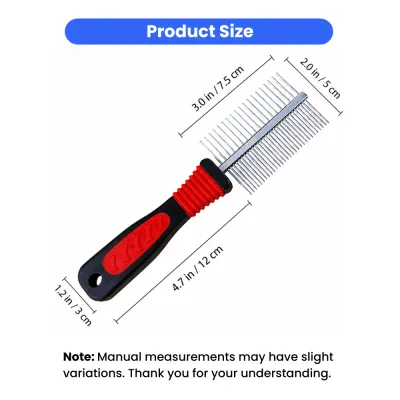 pet comb size dimensions with handle and stainless steel teeth