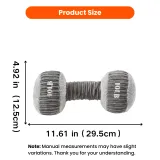 Dog plush dumbbell toy size information showing 29.5cm length and 12.5cm height