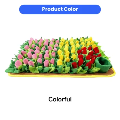 Colorful fleece dog snuffle mat in multi-color design for feeding games and mental stimulation