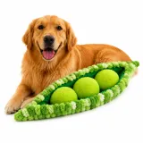 Giant Pea Pod Plush Dog Toy for Interactive Play Golden Retriever Playing with Giant Pea Pod Plush Dog Toy