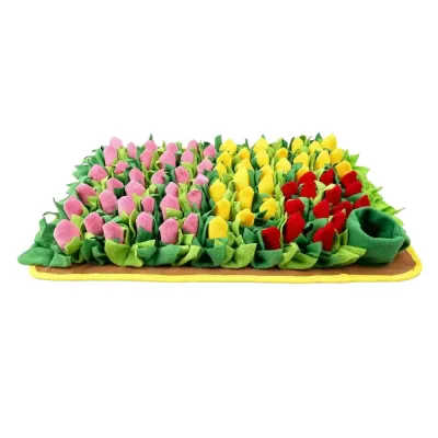 Colorful dog nose work snuffle mat with fleece grass design for treat hiding and mental stimulation