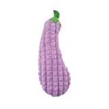 Purple eggplant shaped plush dog toy with soft fabric design