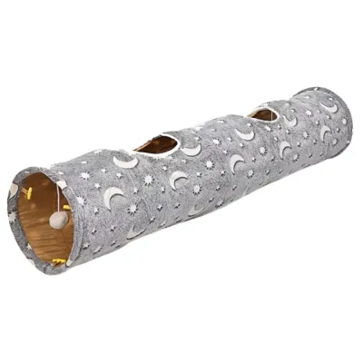 Soft Foldable Cat Tunnel with Glow in the Dark Design Soft foldable cat tunnel with glow in the dark moon and star pattern for cats