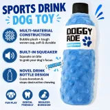 Squeaky sports drink dog toy made with plush fabric and durable woven bottle cap