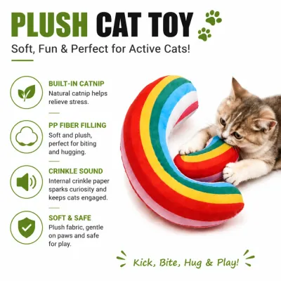 Catnip Rainbow Plush Toy with Crinkle Sound for Cats Rainbow plush cat toy with natural catnip, PP fiber filling, and crinkle sound for interactive play