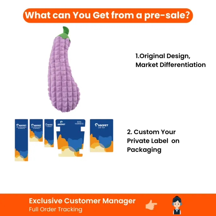 Wholesale giant eggplant plush dog toy with custom packaging options