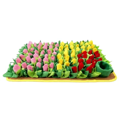 Large dog snuffle mat with green fleece strips for interactive feeding and nose work games