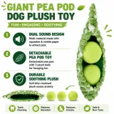 Interactive Giant Pea Pod Plush Dog Toy Features Giant pea pod plush dog toy with squeaker crinkle paper and removable balls