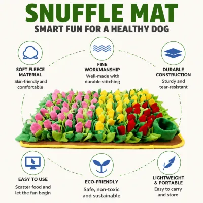 Interactive dog snuffle mat with soft fleece material durable construction and easy feeding design