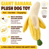giant-banana-plush-dog-toy-features.jpg Giant banana plush dog toy with squeaker crinkle paper and durable plush material