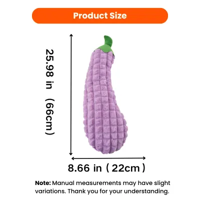Giant Eggplant Dog Toy Size 66cm x 22cm Giant eggplant plush dog toy measuring 66cm by 22cm