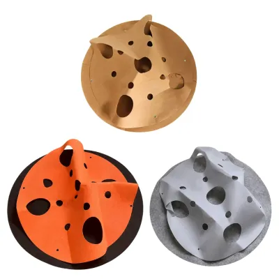 Foldable felt cat tunnel available in brown orange and grey color options