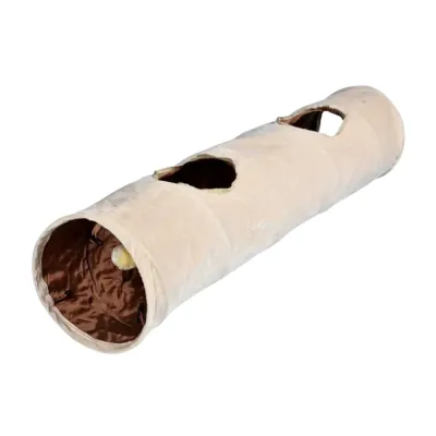 Beige Foldable Cat Tunnel Toy Beige foldable cat tunnel toy with multiple holes for indoor cats