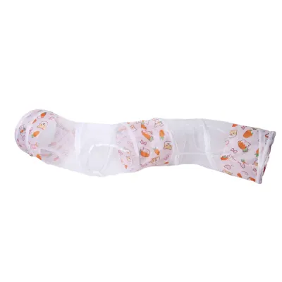 Orange Mesh Cat Tunnel Product View Orange breathable mesh cat tunnel with carrot print and multiple play sections